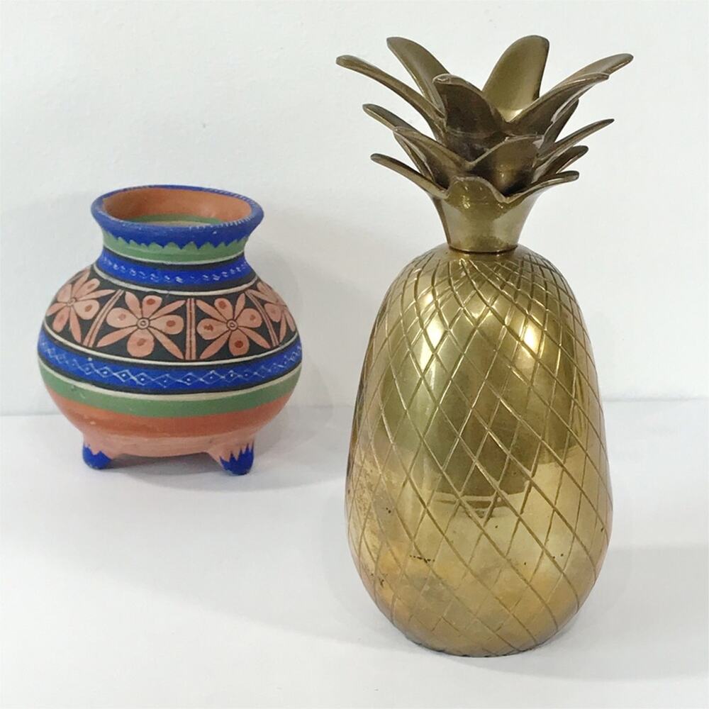 Vintage Brass Pineapple 7" Tall Figurine Statue Sculpture Candle Holder Votive